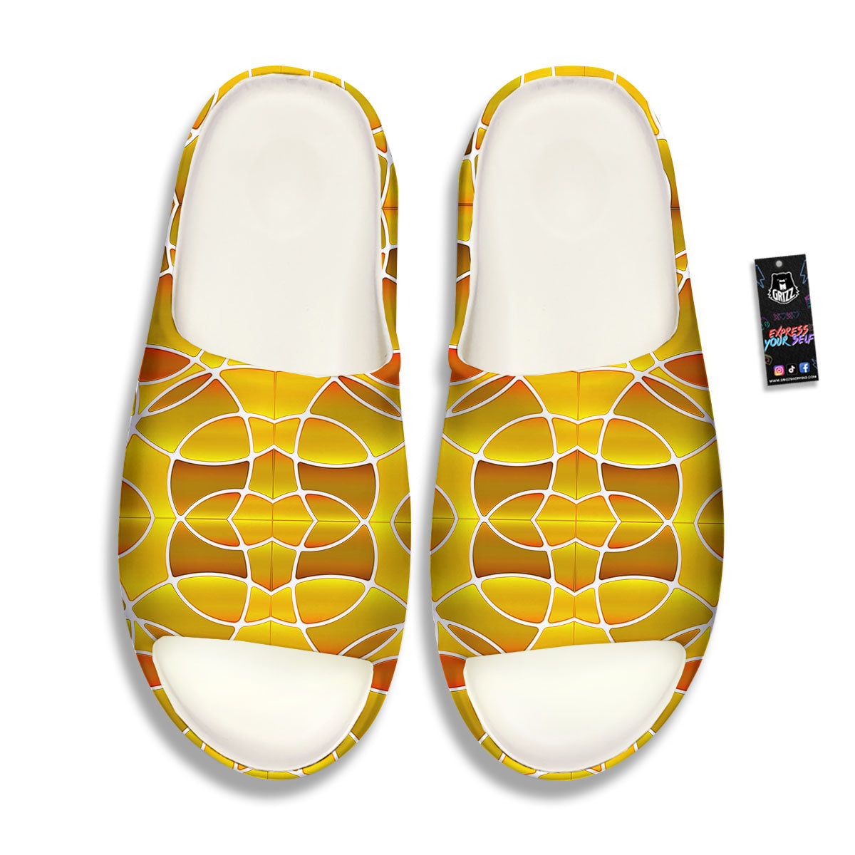 Stained Glass Mosaic Yellow Print Pattern Sandals-grizzshop