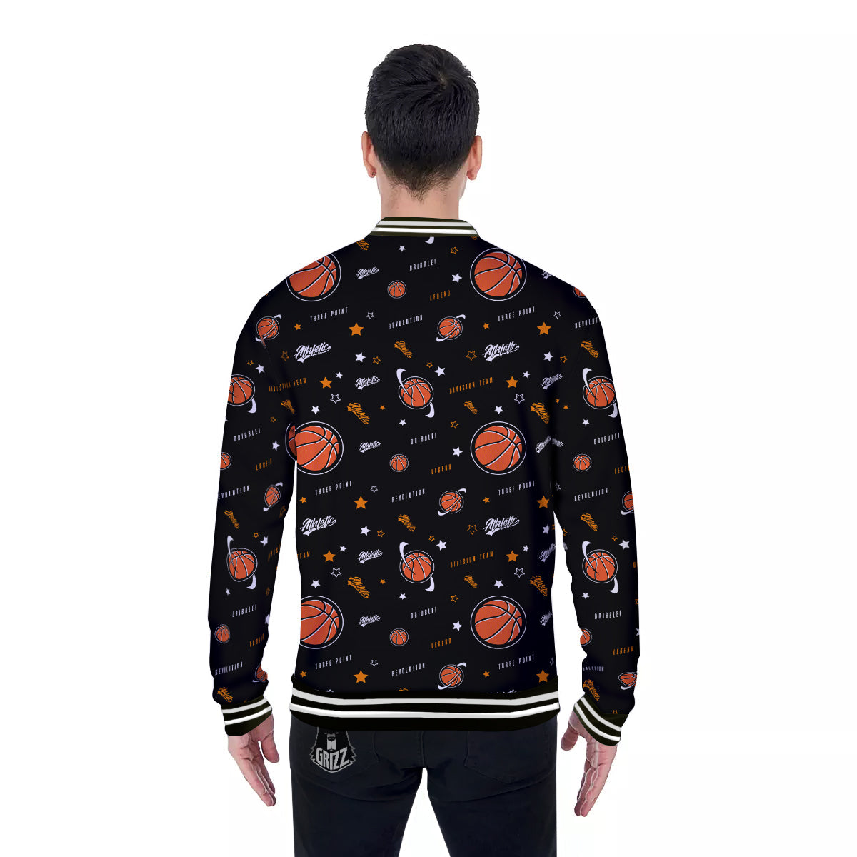 Star And Basketball Print Pattern Baseball Jacket-grizzshop