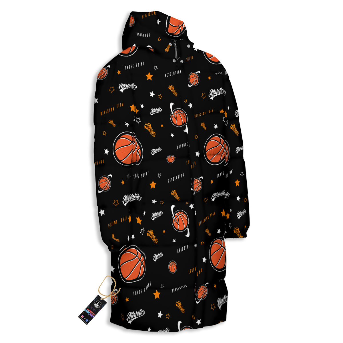 Star And Basketball Print Pattern Long Down Jacket-grizzshop
