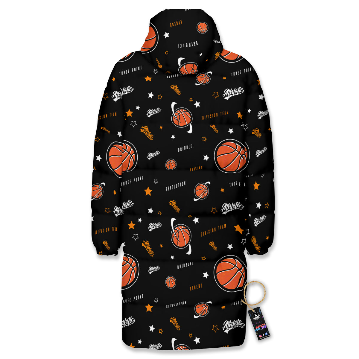 Star And Basketball Print Pattern Long Down Jacket-grizzshop