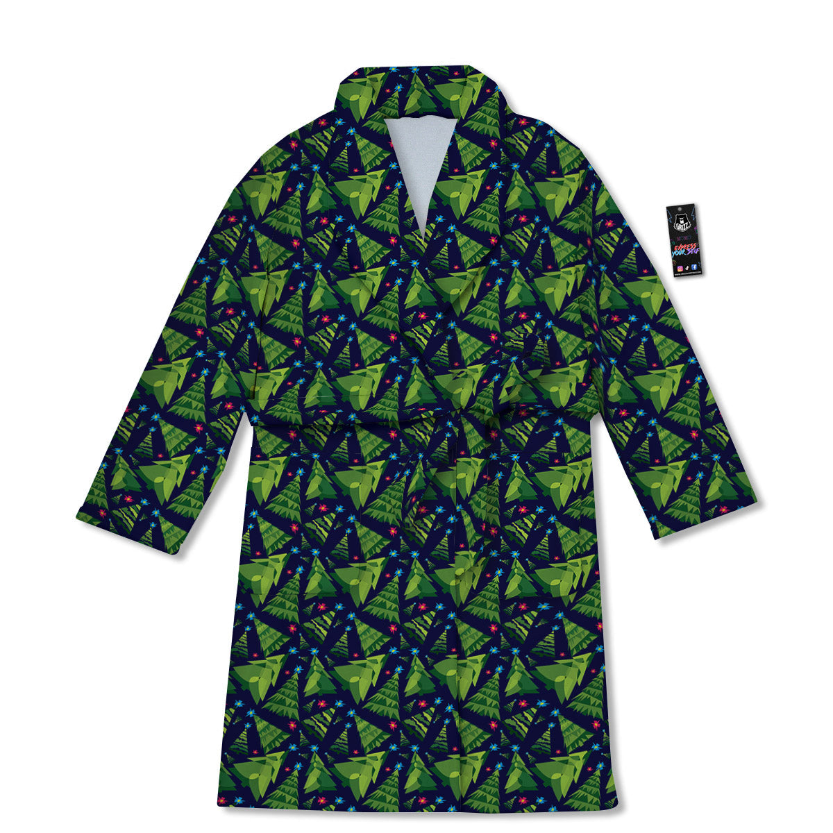 Star And Christmas Tree Print Pattern Bathrobe-grizzshop