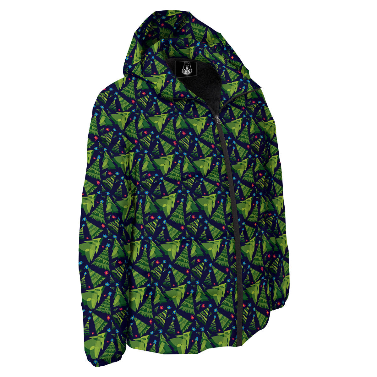 Star And Christmas Tree Print Pattern Down Jacket-grizzshop