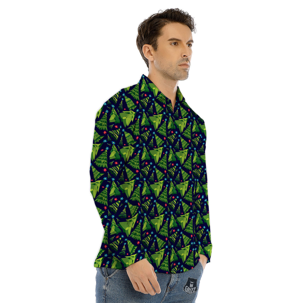 Star And Christmas Tree Print Pattern Men's Dress Shirts-grizzshop