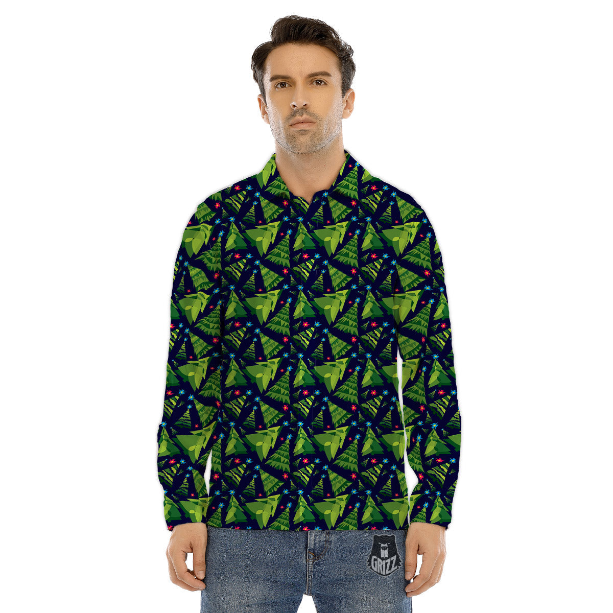 Star And Christmas Tree Print Pattern Men's Dress Shirts-grizzshop