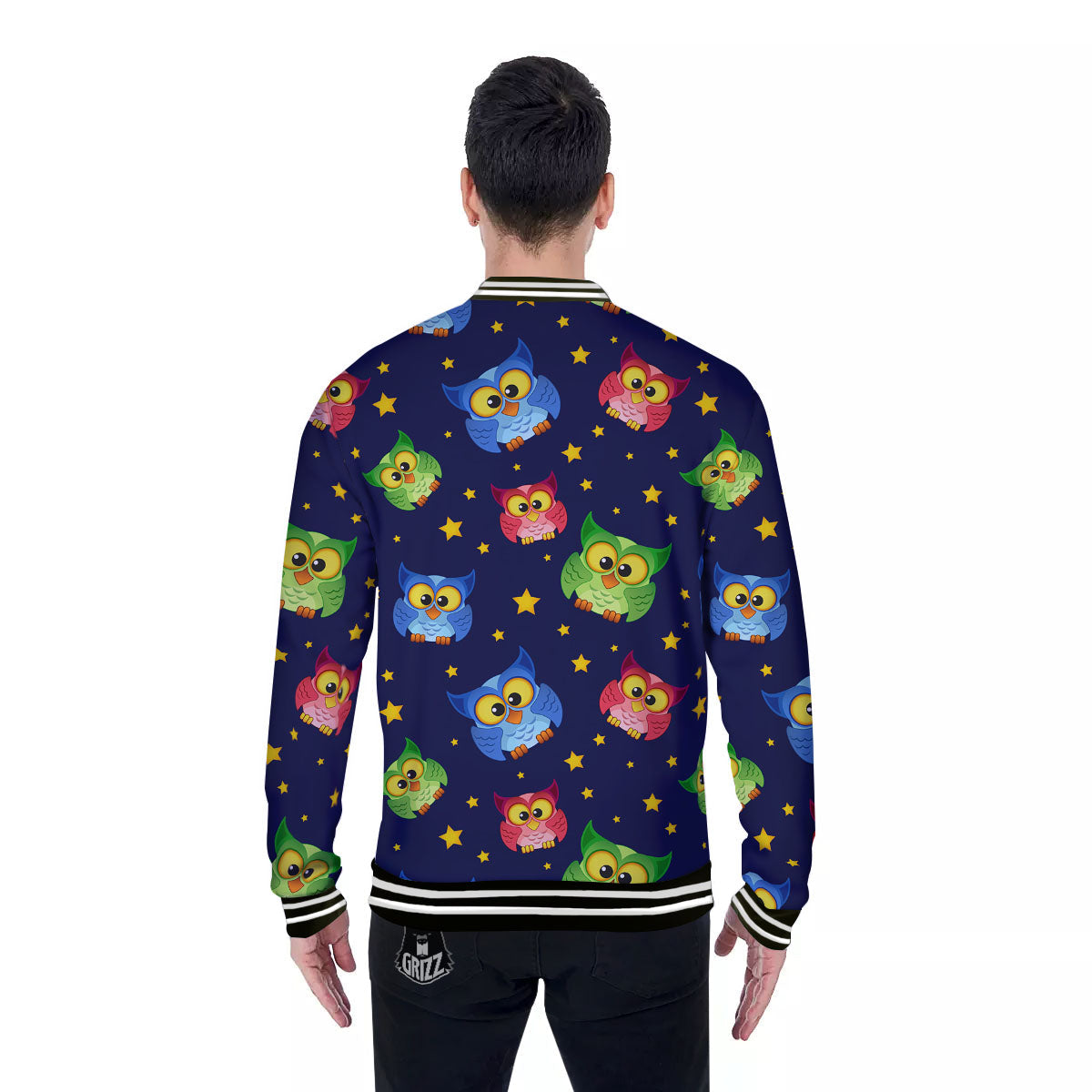 Star And Owl Print Pattern Baseball Jacket-grizzshop