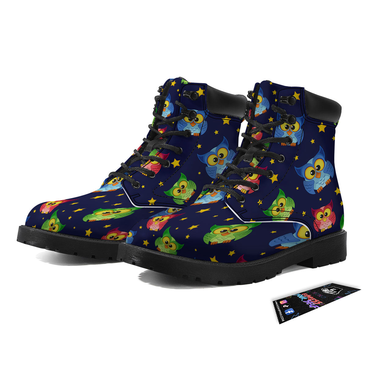 Star And Owl Print Pattern Boots-grizzshop