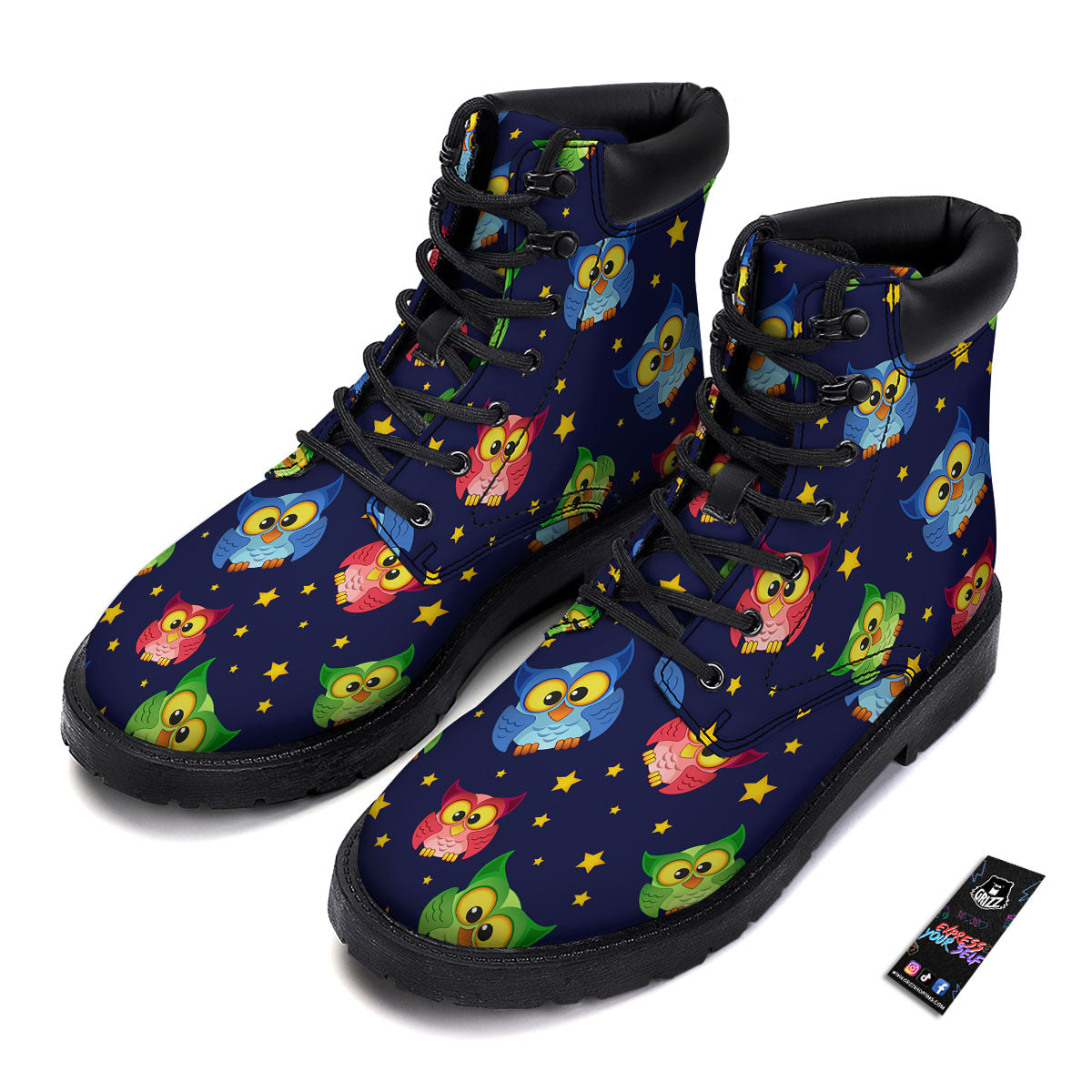 Star And Owl Print Pattern Boots-grizzshop