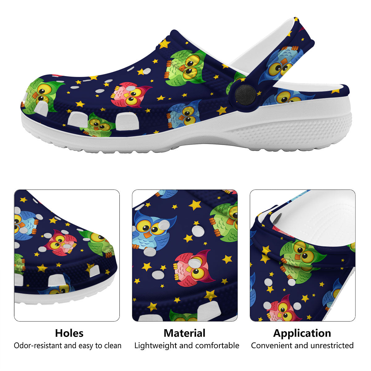 Star And Owl Print Pattern Clog-grizzshop