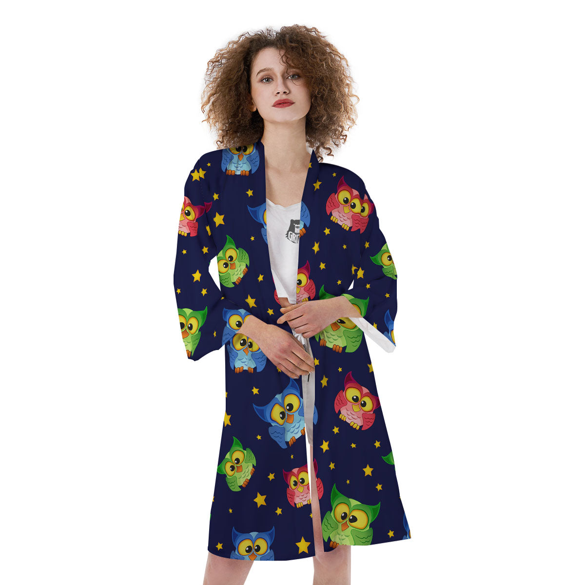Star And Owl Print Pattern Kimono-grizzshop
