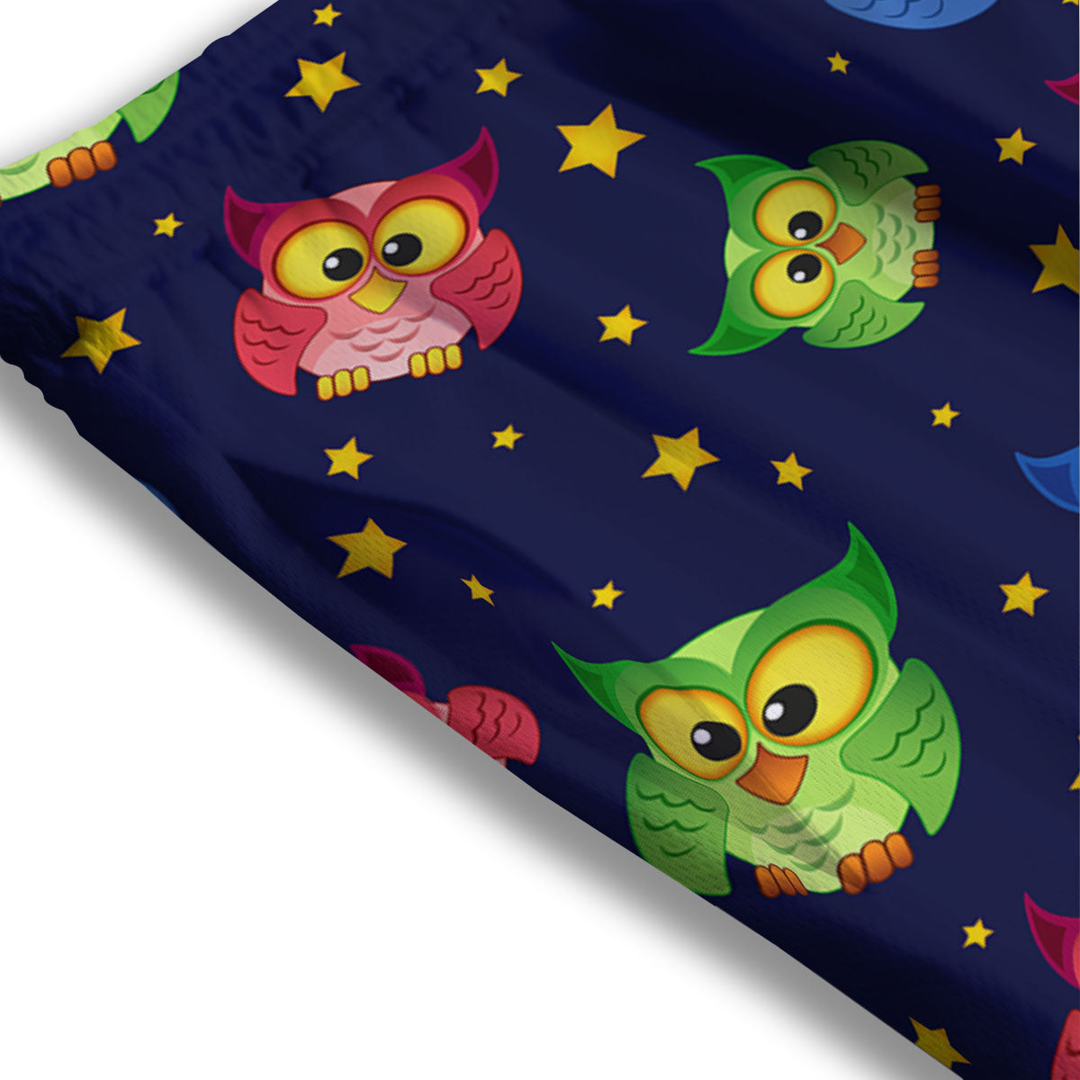 Star And Owl Print Pattern Mesh Shorts