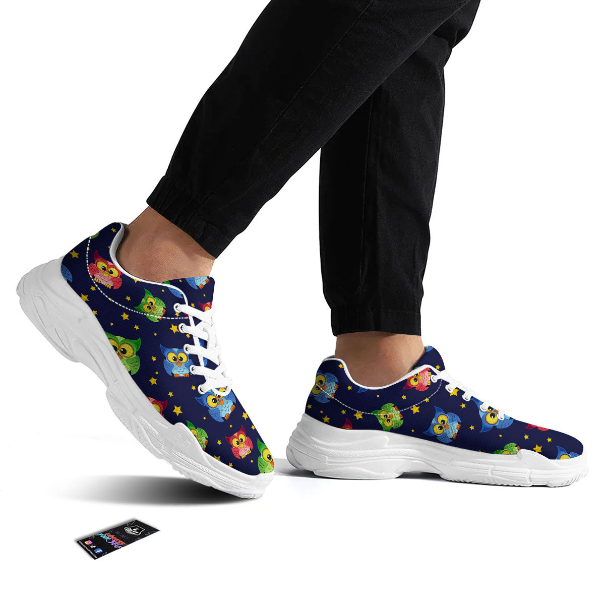 Star And Owl Print Pattern White Chunky Shoes-grizzshop