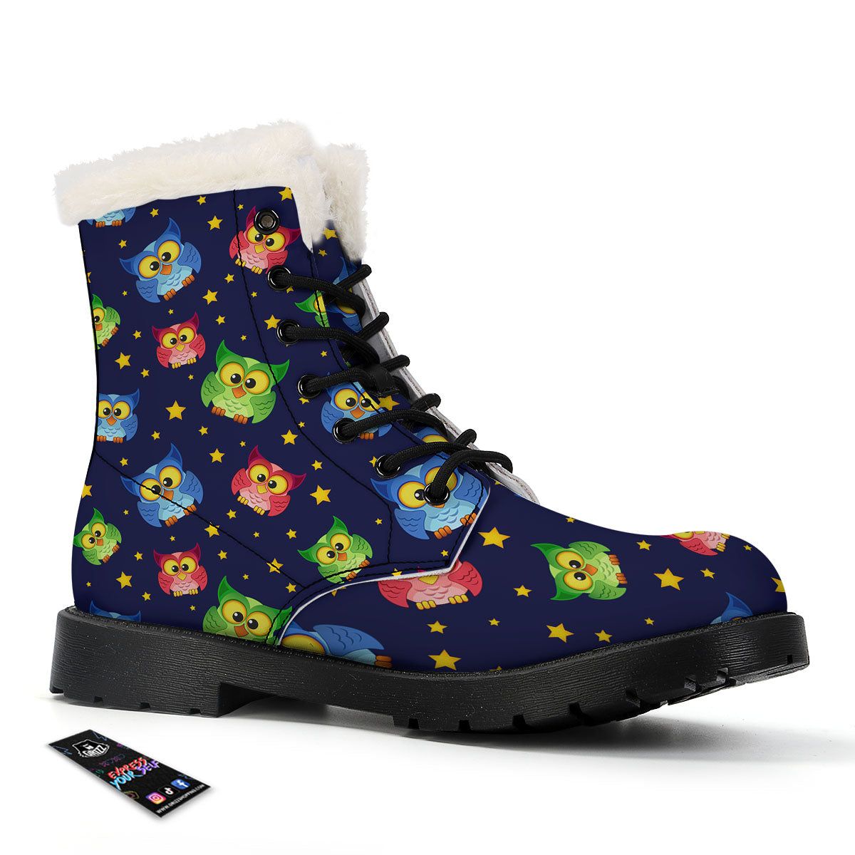 Star And Owl Print Pattern Winter Boots-grizzshop