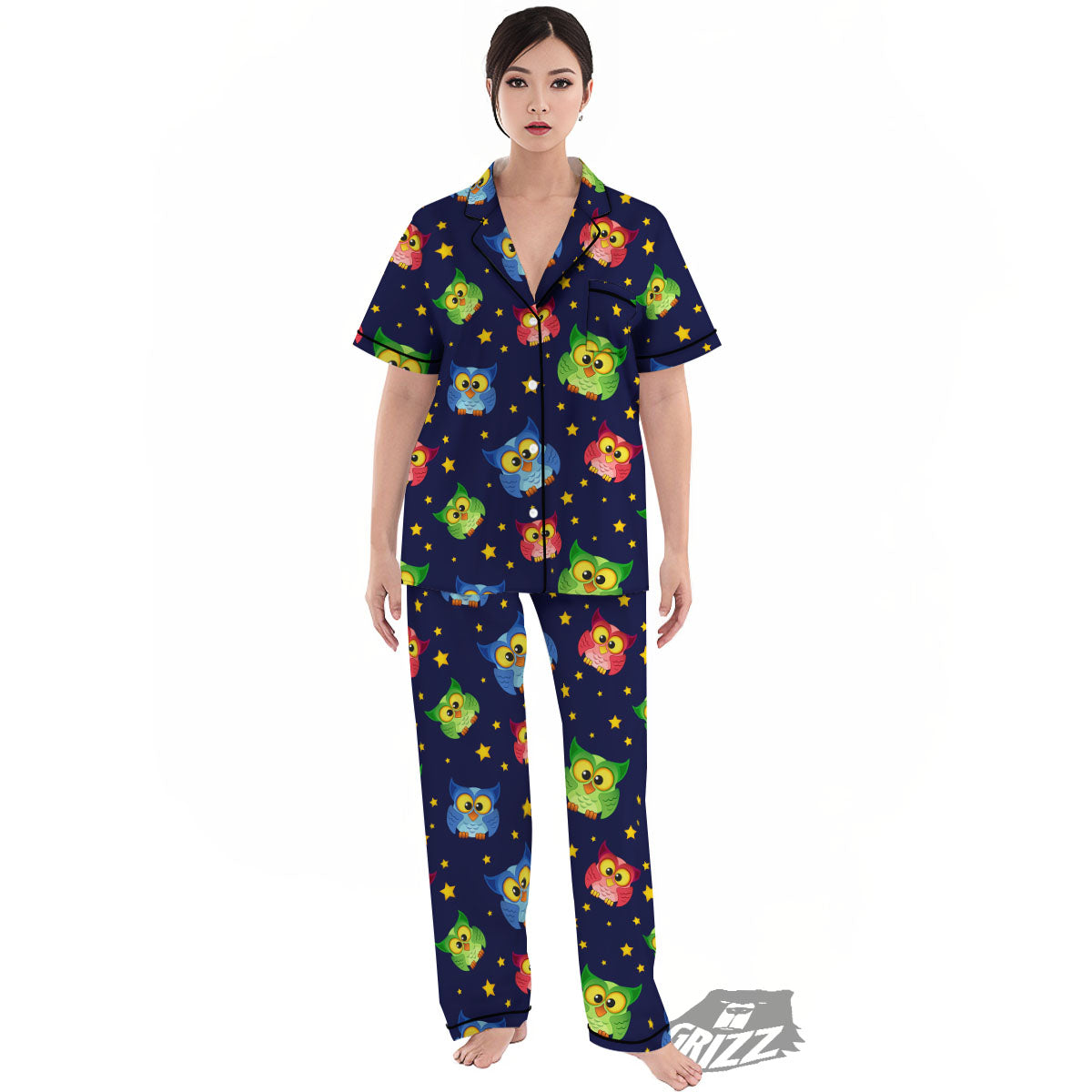 Star And Owl Print Pattern Women's Pajamas Set-grizzshop