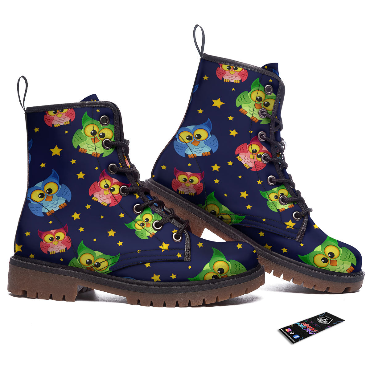 Star And Owl Print Pattern Work Boots-grizzshop