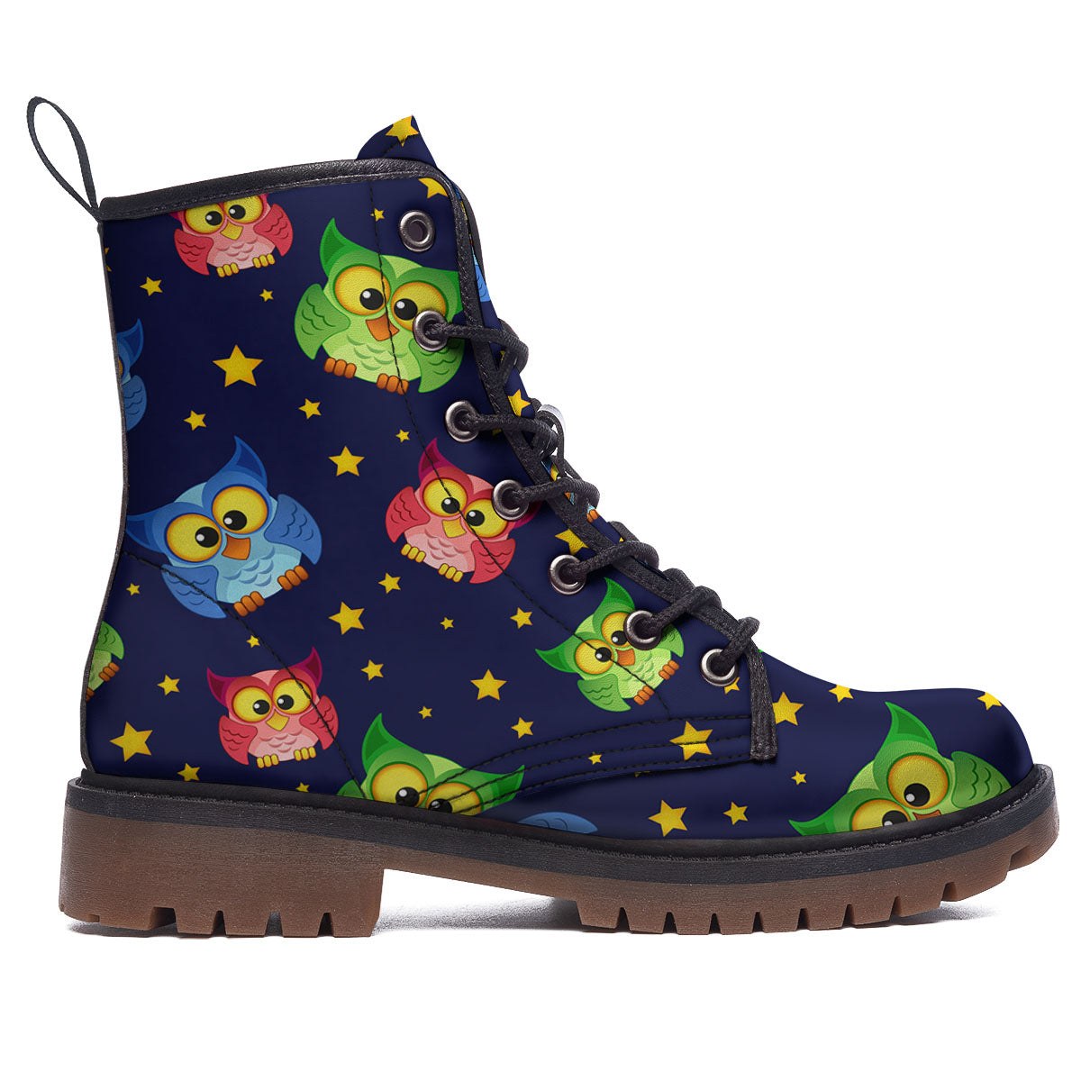 Star And Owl Print Pattern Work Boots-grizzshop
