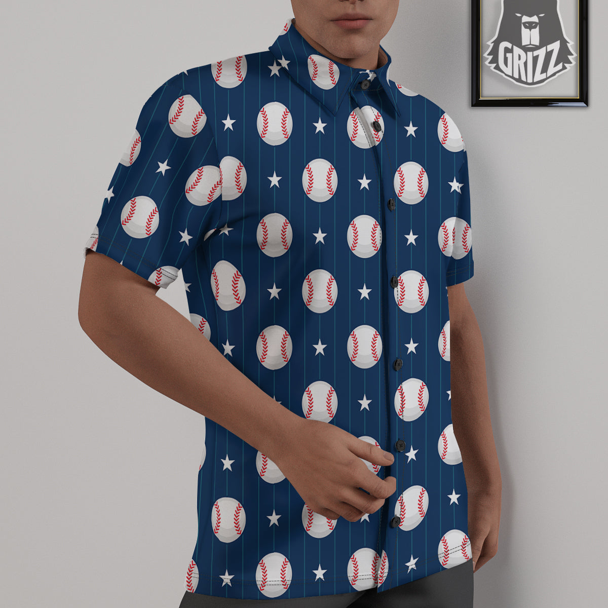 Star Baseballs Print Pattern Untucked Shirts-grizzshop