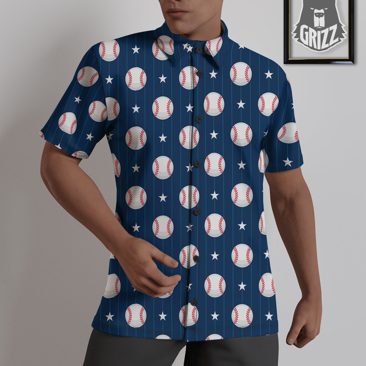 Star Baseballs Print Pattern Untucked Shirts-grizzshop
