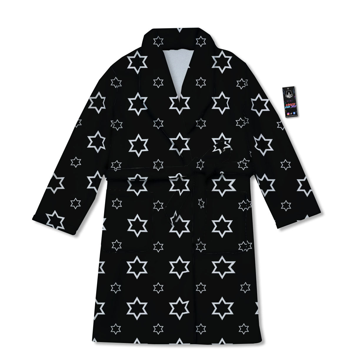 Star Black And White Print Pattern Bathrobe-grizzshop