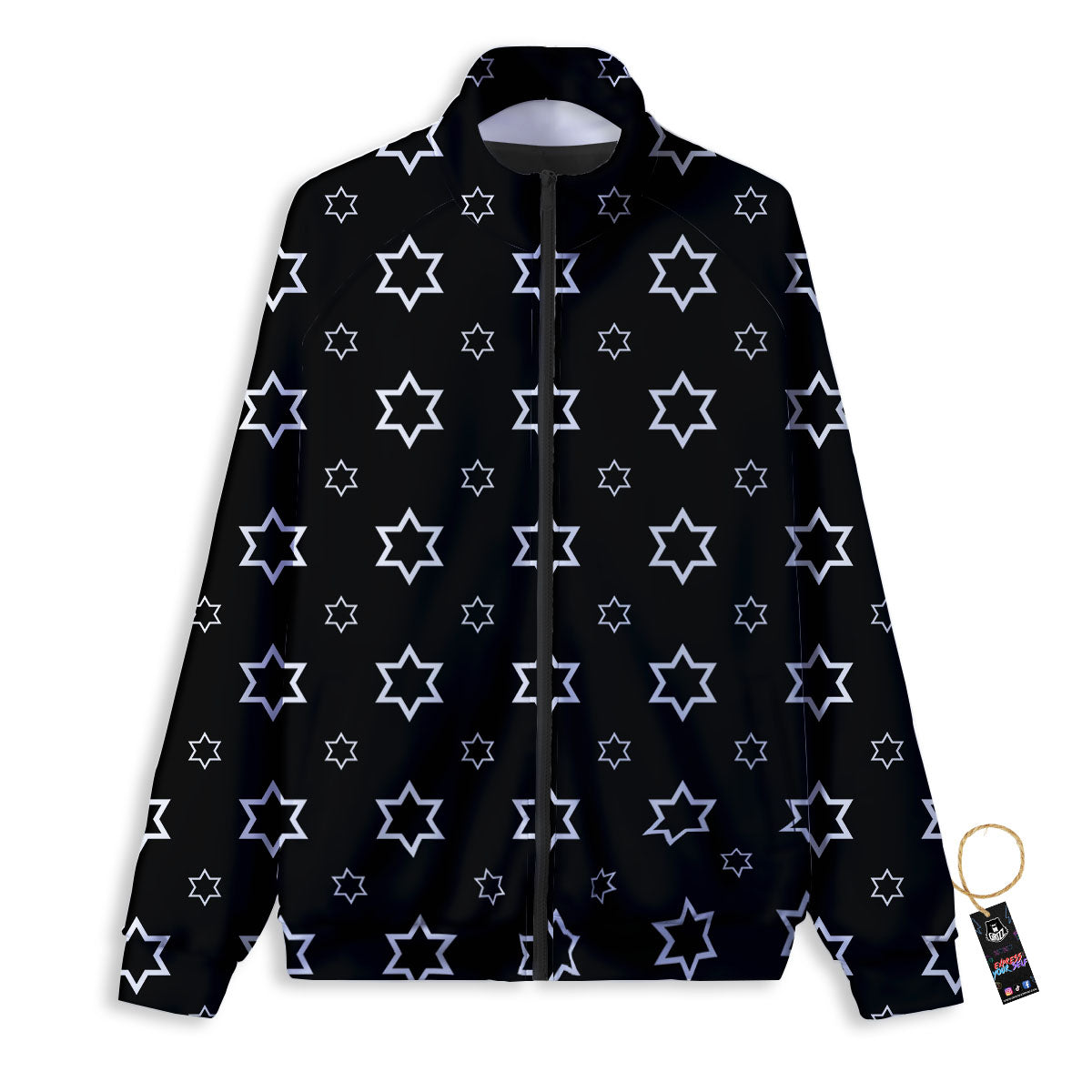 Star Black And White Print Pattern Track Jacket-grizzshop