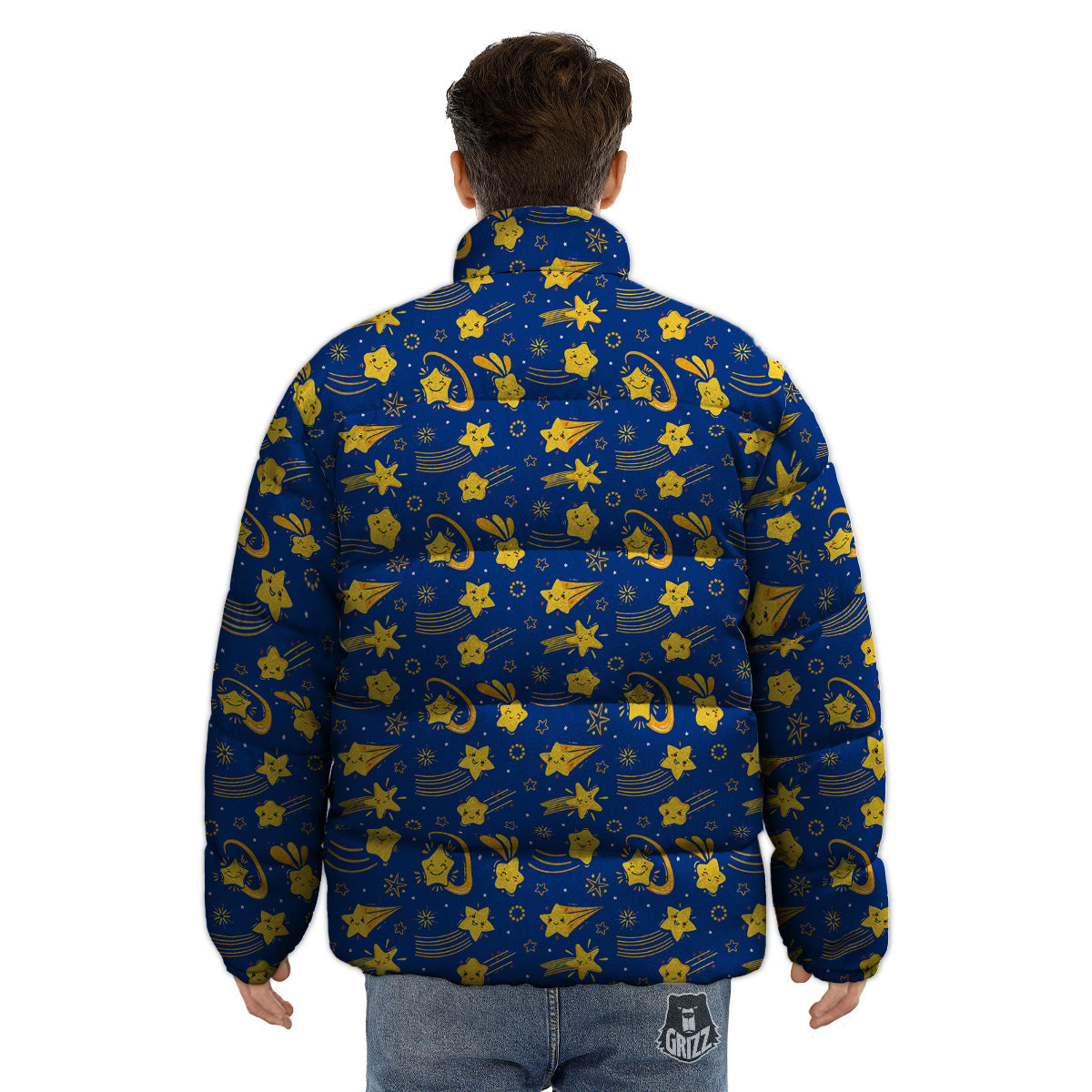 Star Cartoon Print Pattern Puffer Jacket-grizzshop