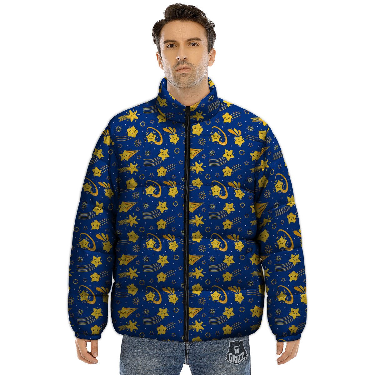 Star Cartoon Print Pattern Puffer Jacket-grizzshop