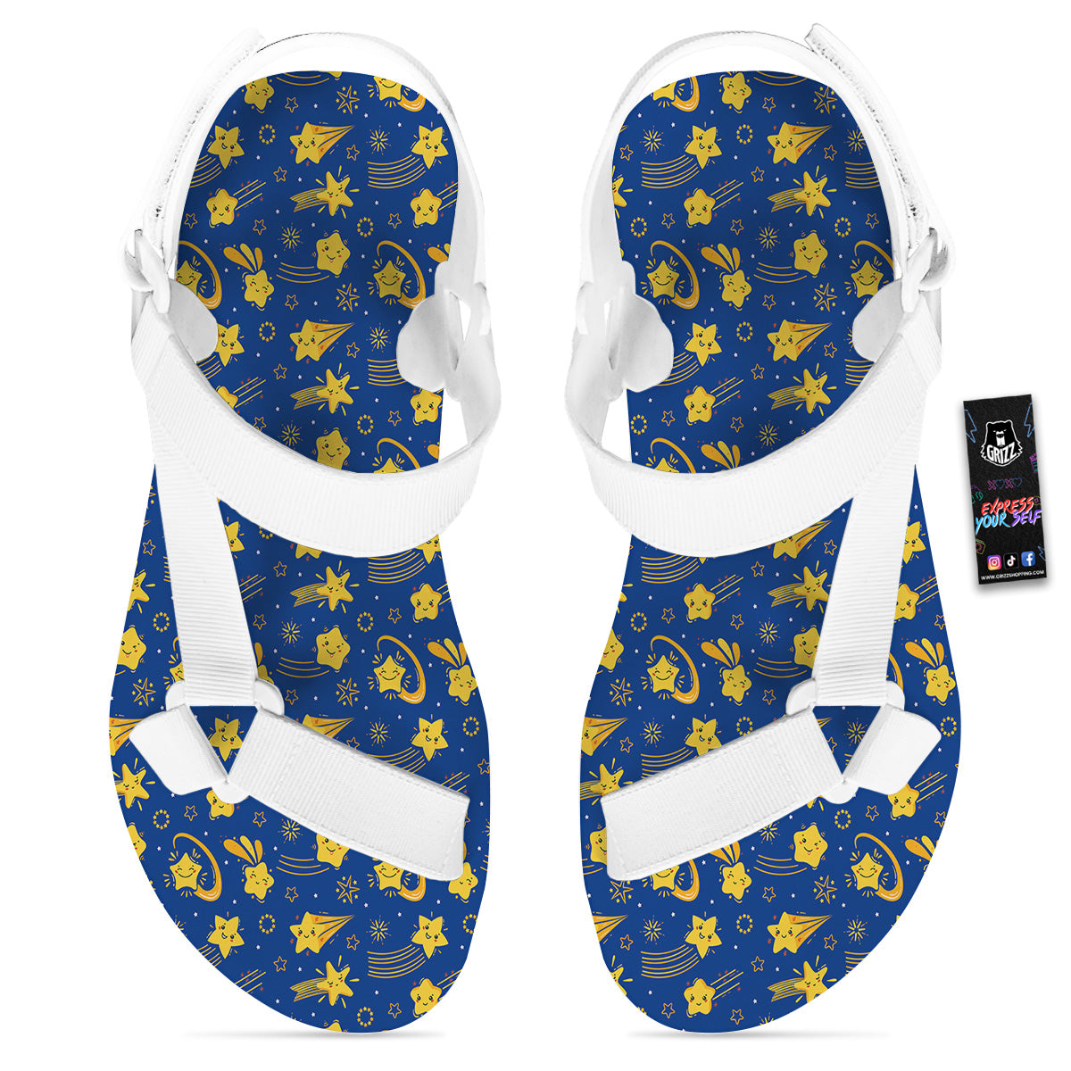 Star Cartoon Print Pattern White Open Toe Sandals-grizzshop