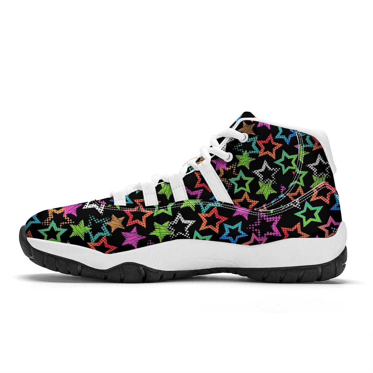 Star Colorful Pattern Print White Bball Shoes-grizzshop