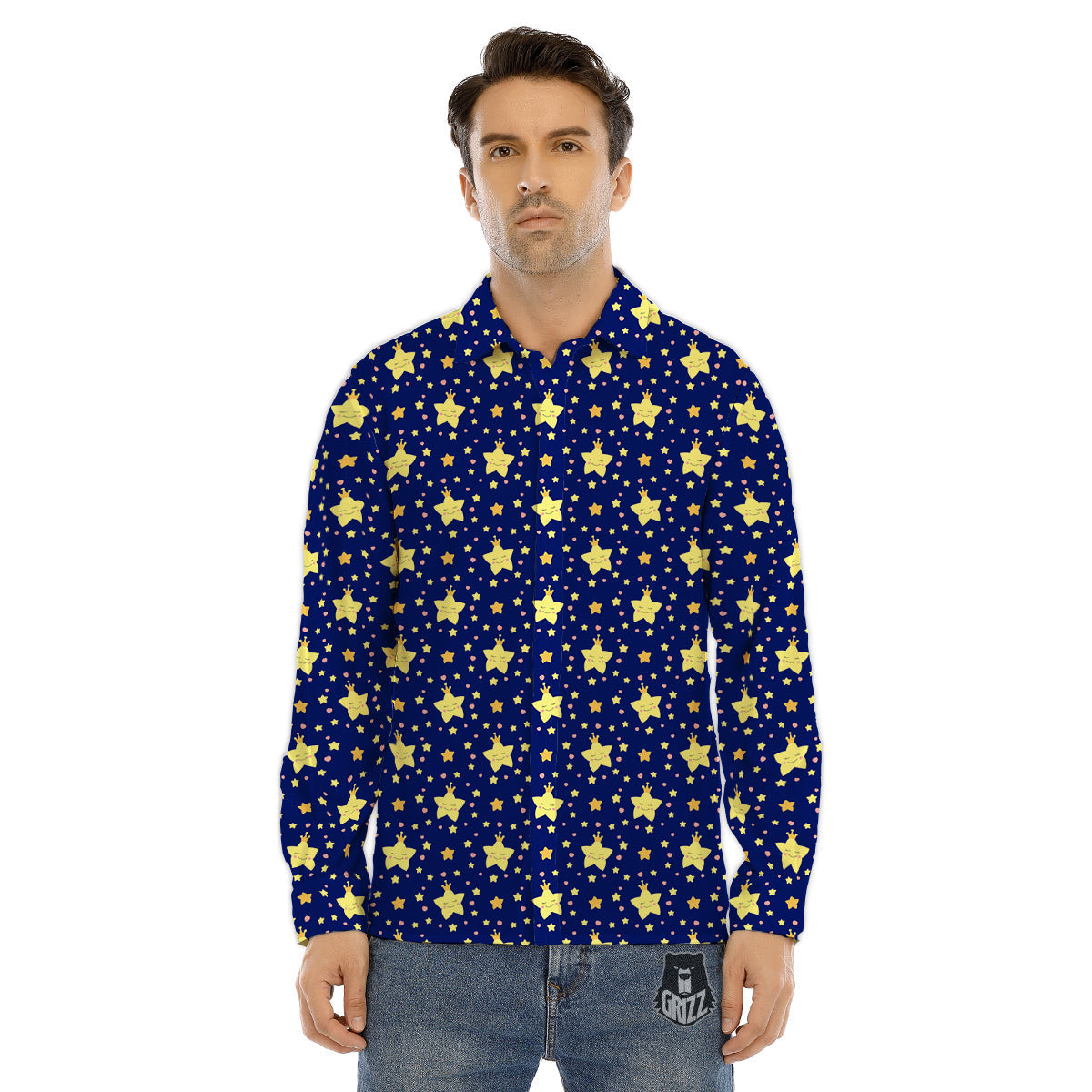 Star Cute Print Pattern Men's Dress Shirts-grizzshop
