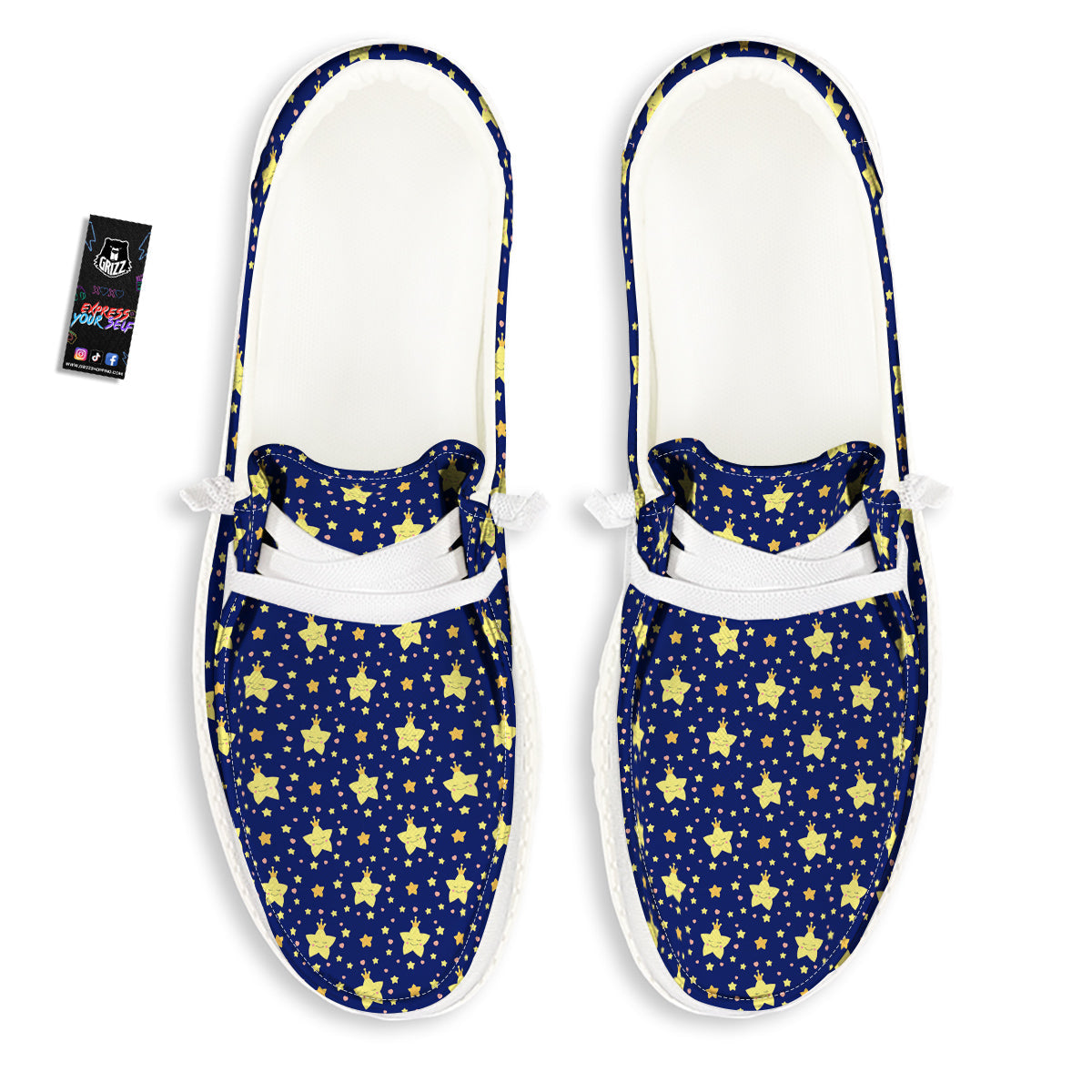 Star Cute Print Pattern White Loafers-grizzshop