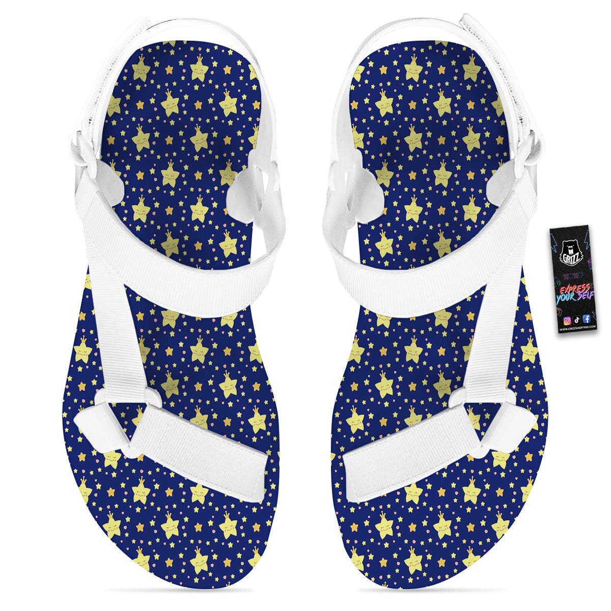 Star Cute Print Pattern White Open Toe Sandals-grizzshop