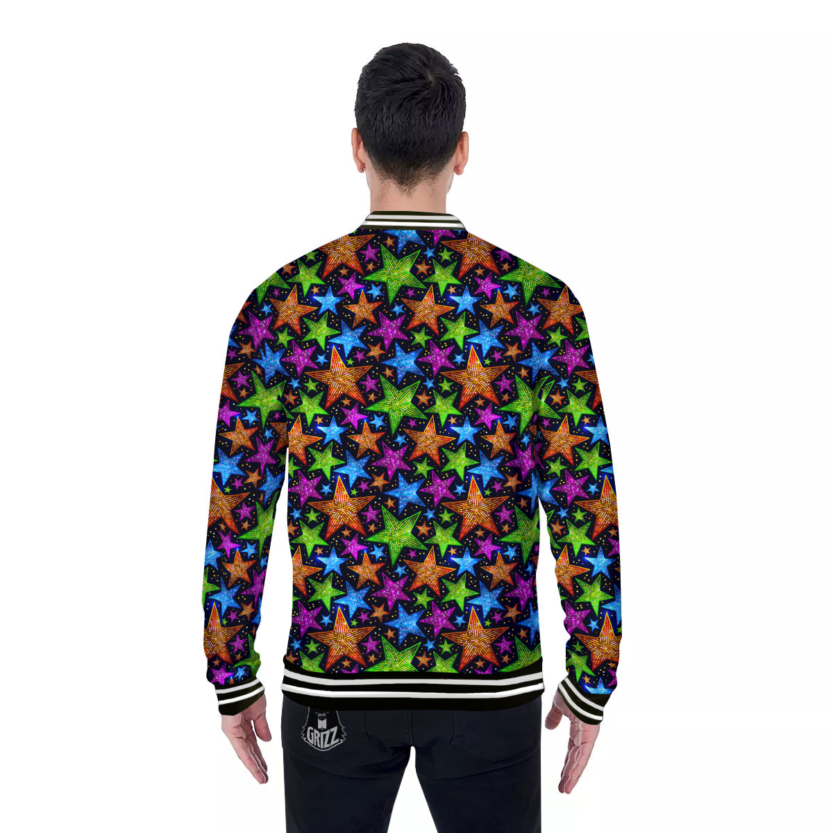 Star Disco Sparkles Print Pattern Baseball Jacket-grizzshop