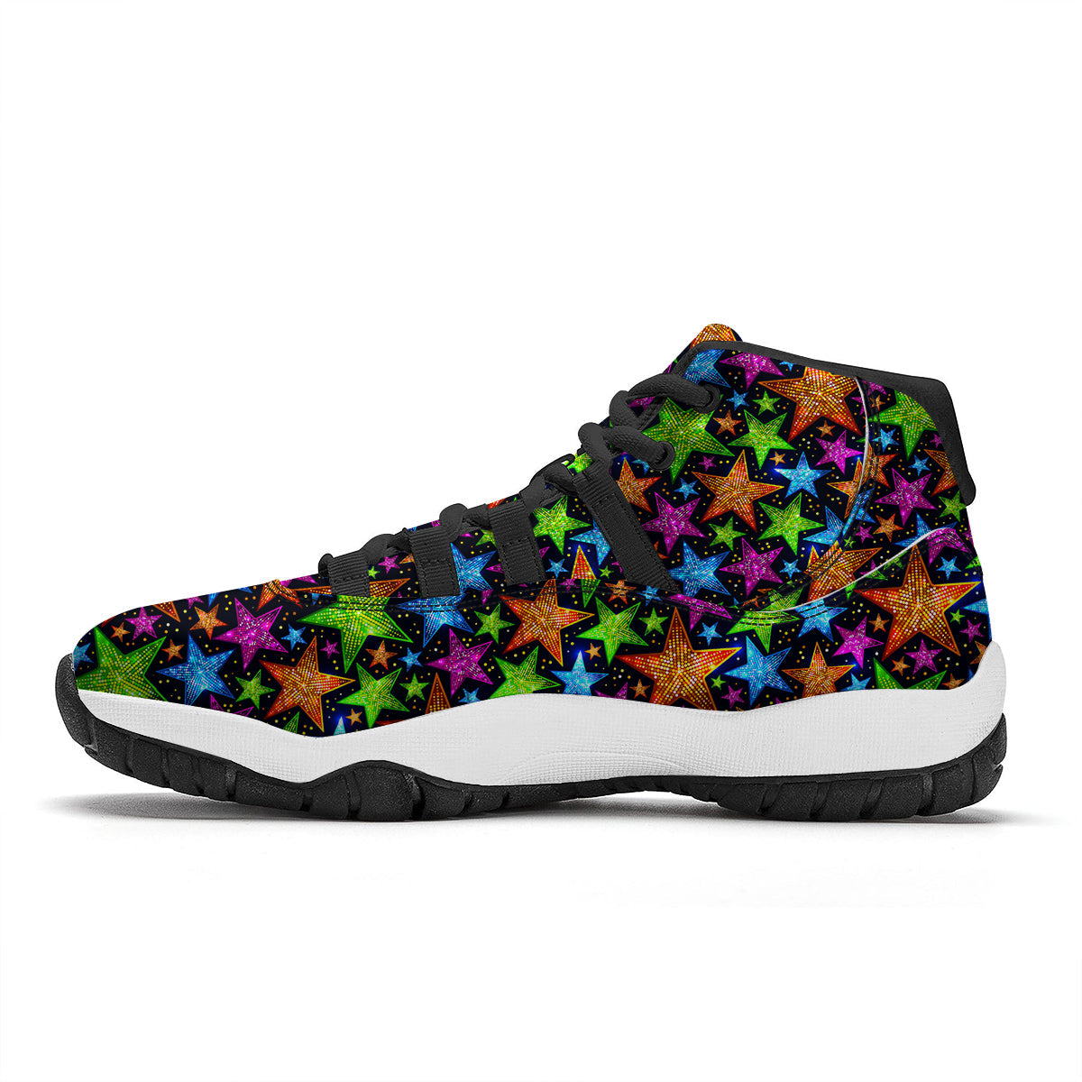 Star Disco Sparkles Print Pattern Black Bball Shoes-grizzshop