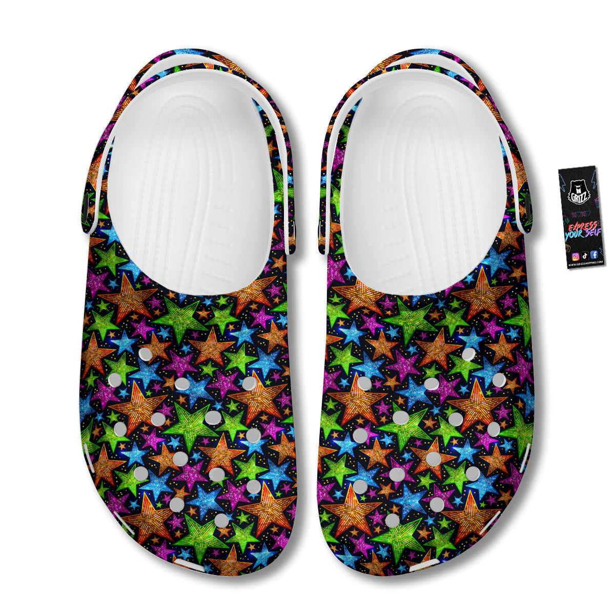 Star Disco Sparkles Print Pattern Clog-grizzshop