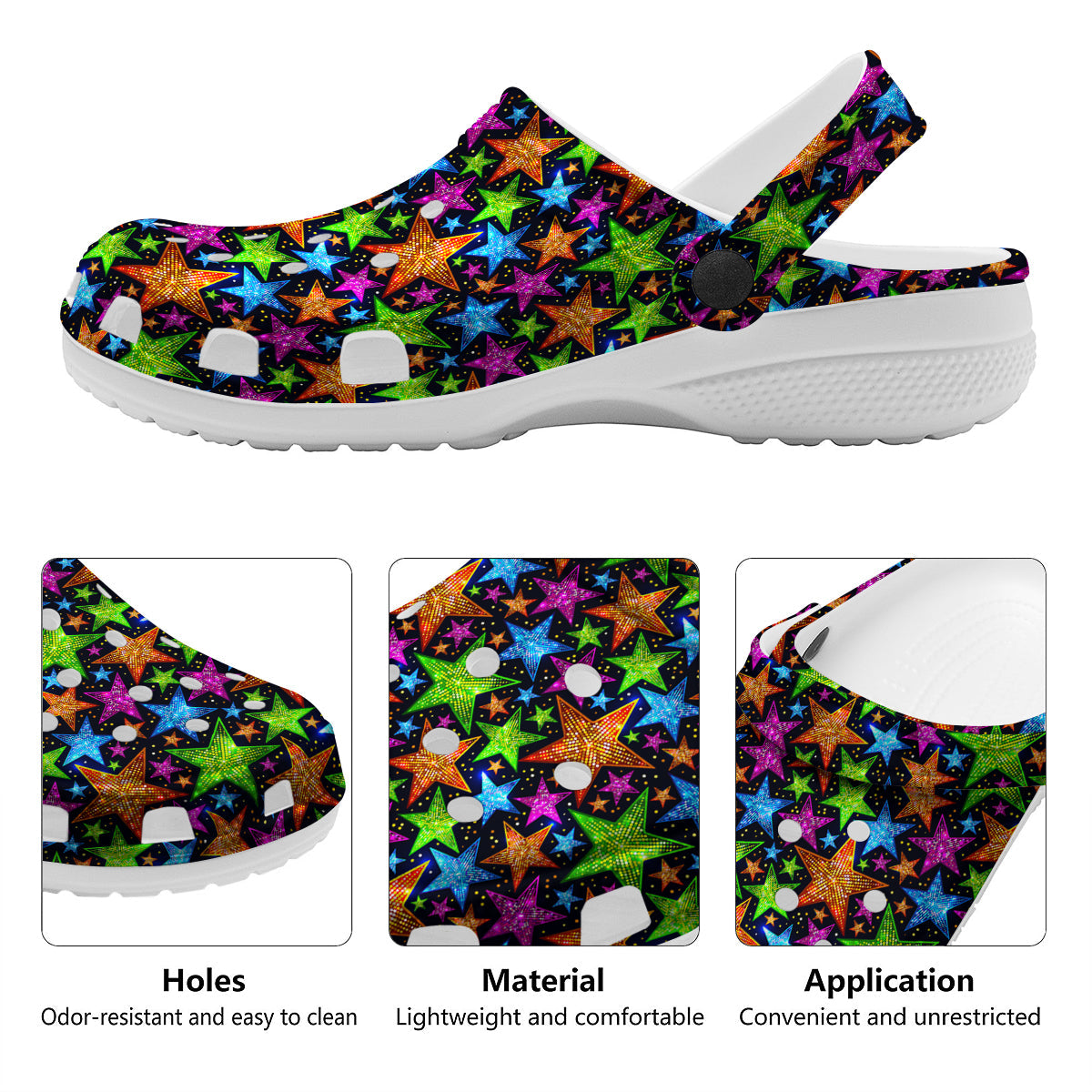 Star Disco Sparkles Print Pattern Clog-grizzshop