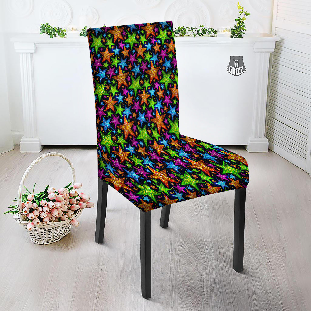 Star Disco Sparkles Print Pattern Dining Chair Slipcover-grizzshop