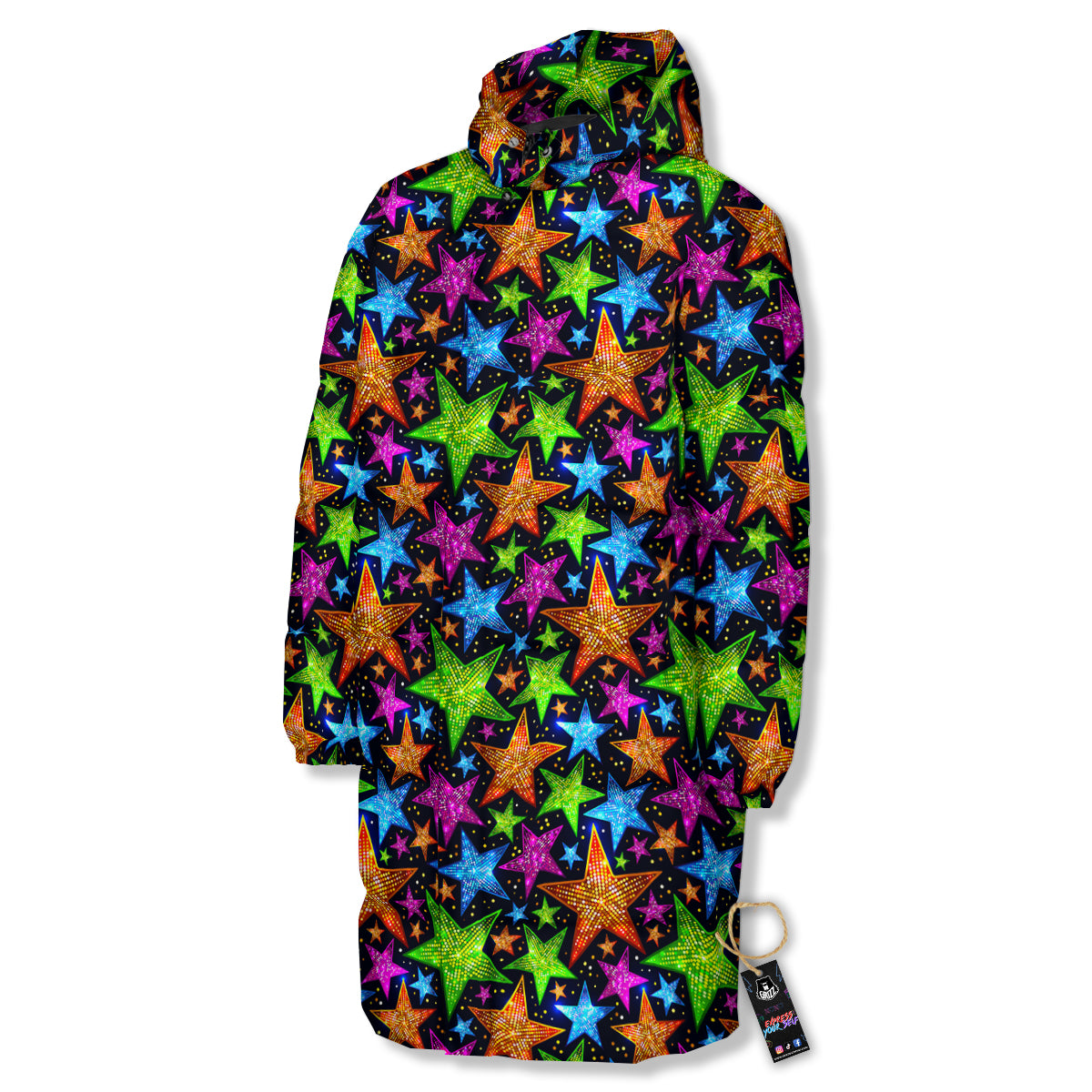 Star Disco Sparkles Print Pattern Long Down Jacket-grizzshop