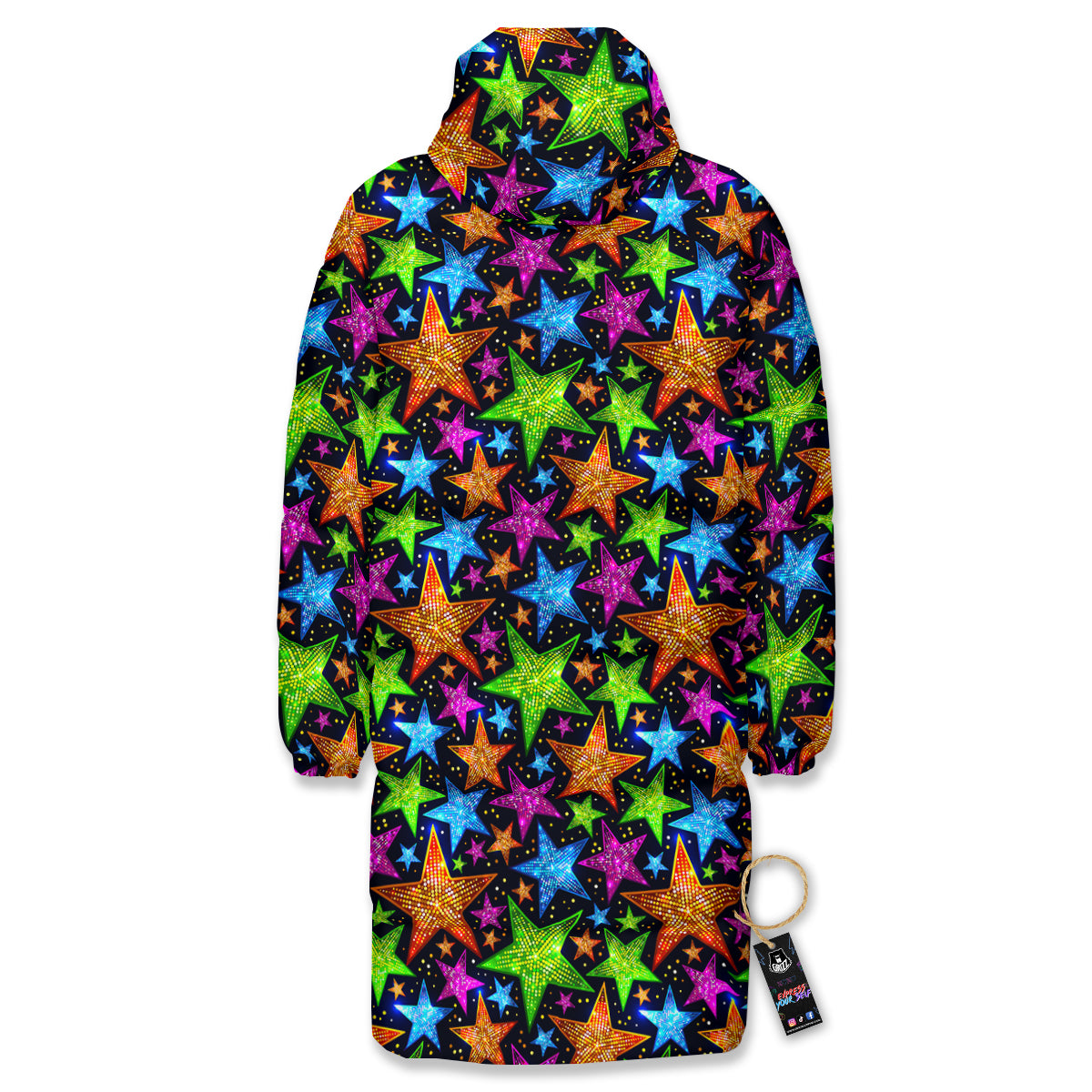 Star Disco Sparkles Print Pattern Long Down Jacket-grizzshop