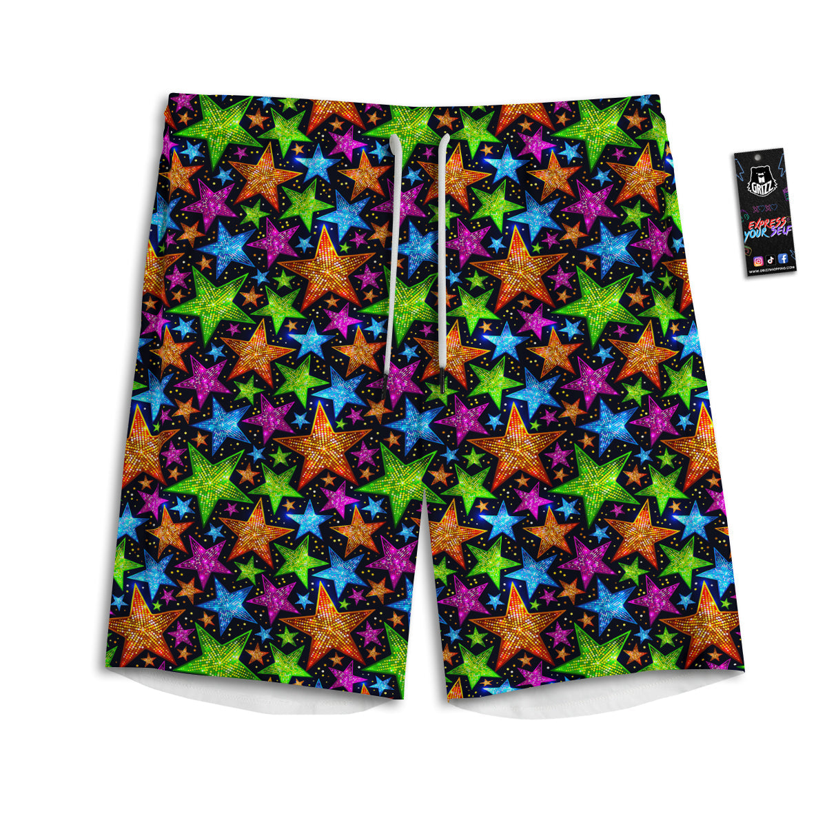 Star Disco Sparkles Print Pattern Men's Athletic Shorts