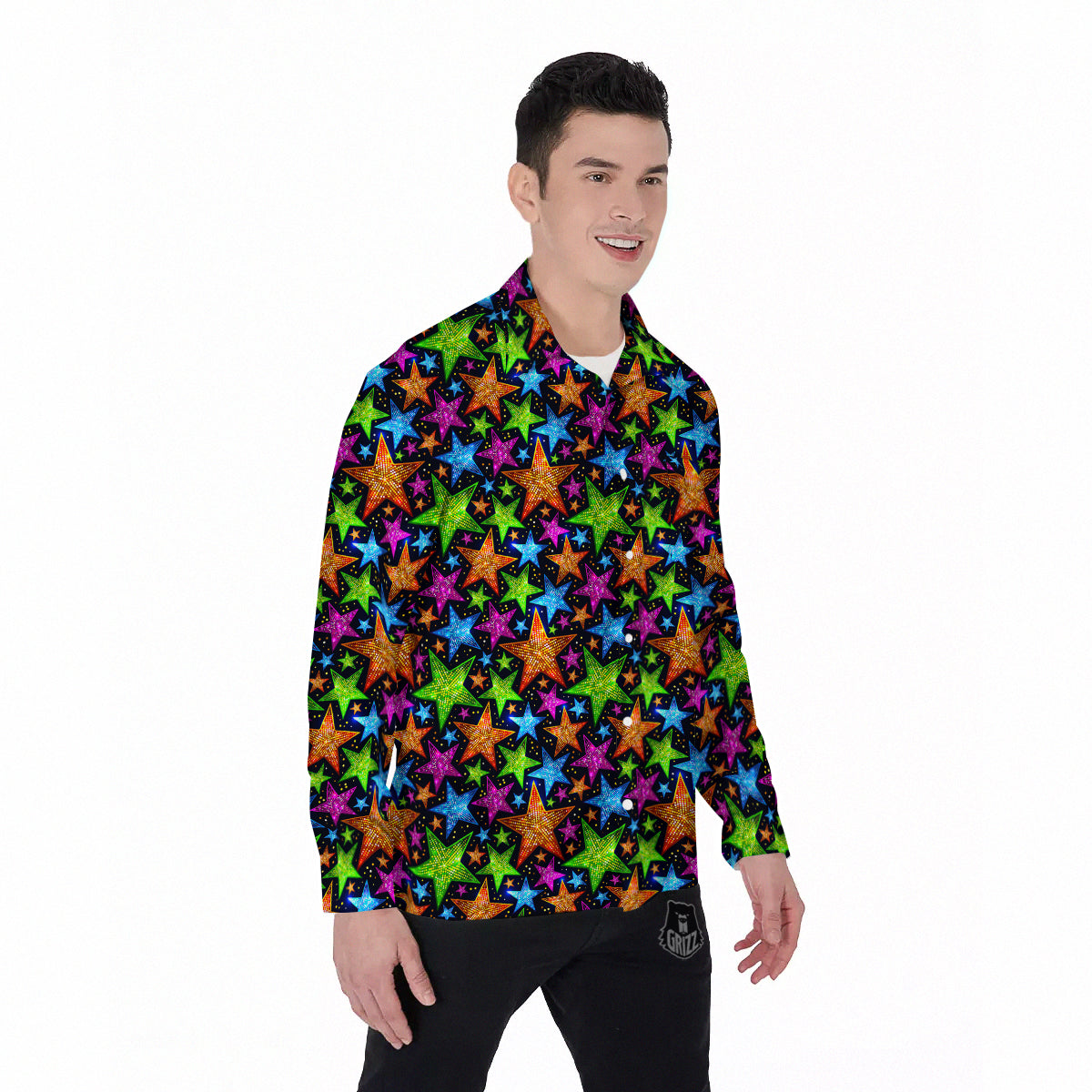 Star Disco Sparkles Print Pattern Men's Long Sleeve Shirts-grizzshop
