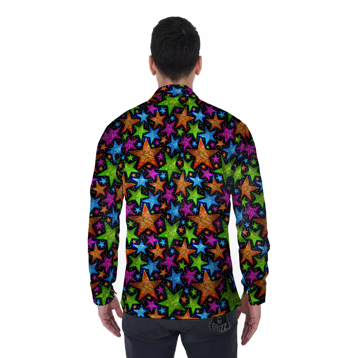 Star Disco Sparkles Print Pattern Men's Long Sleeve Shirts-grizzshop