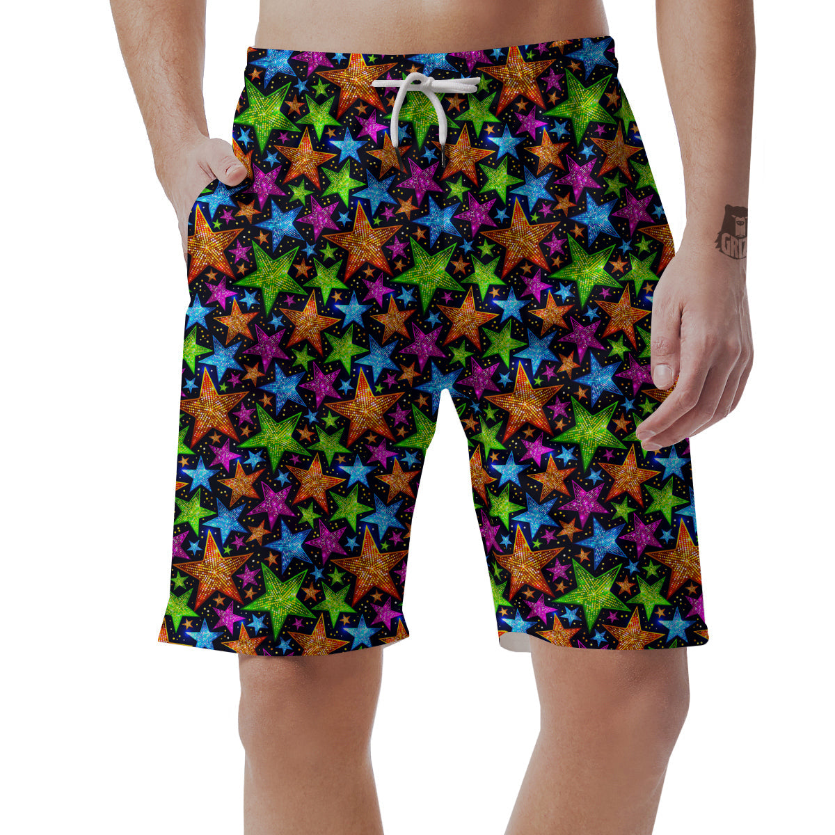 Star Disco Sparkles Print Pattern Men's Shorts-grizzshop