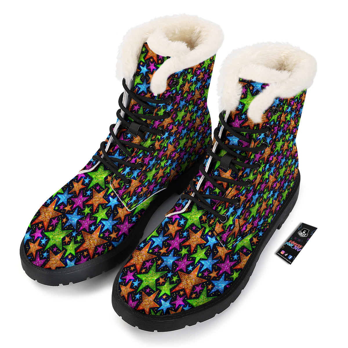 Star Disco Sparkles Print Pattern Winter Boots-grizzshop