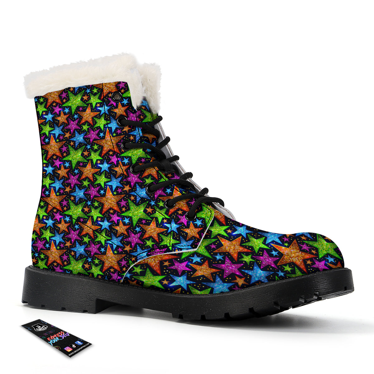 Star Disco Sparkles Print Pattern Winter Boots-grizzshop