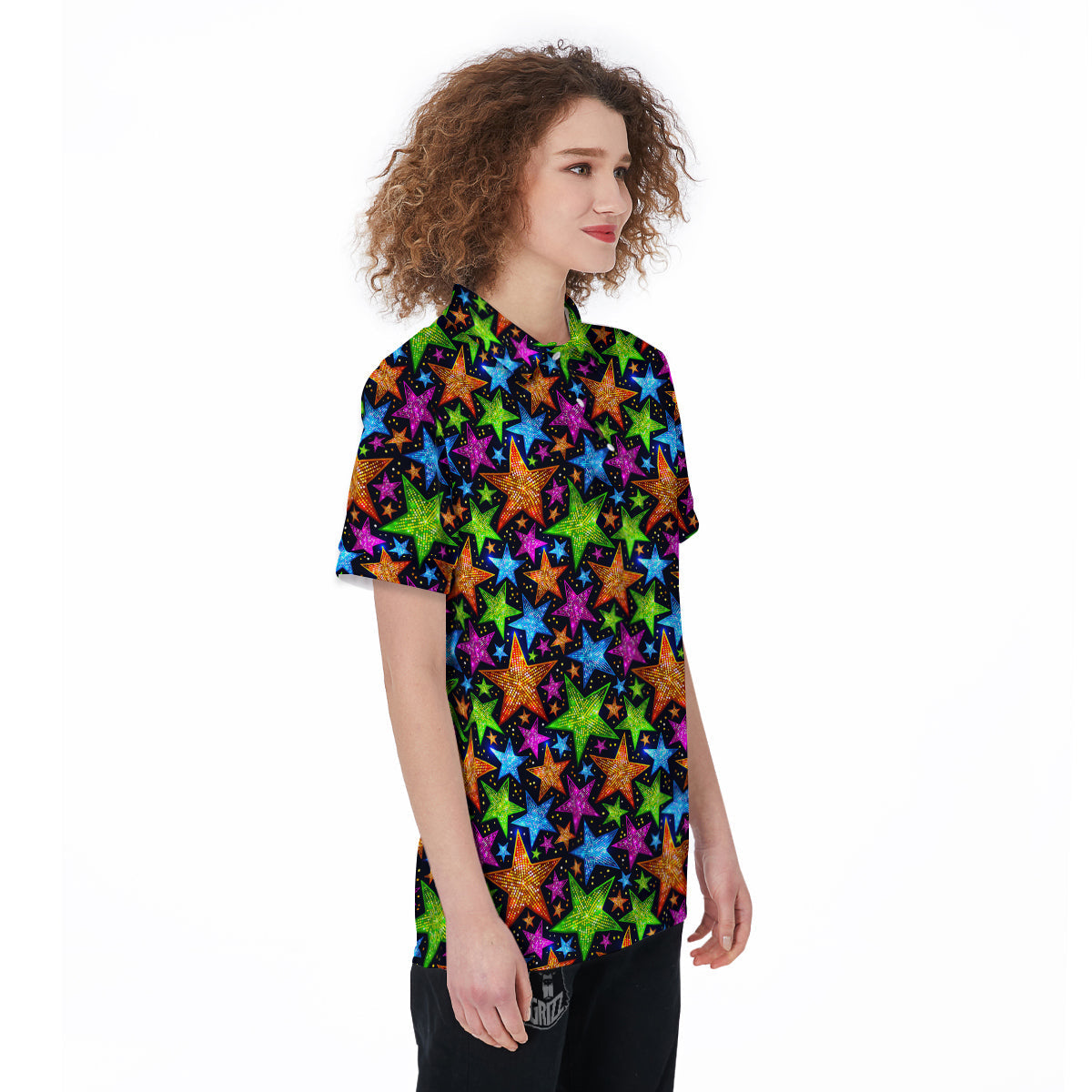 Star Disco Sparkles Print Pattern Women's Golf Shirts-grizzshop