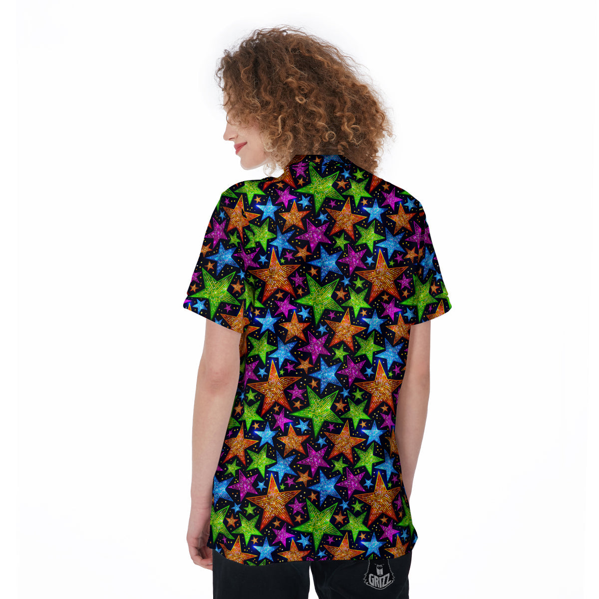 Star Disco Sparkles Print Pattern Women's Golf Shirts-grizzshop