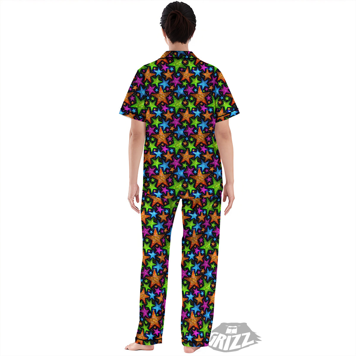 Star Disco Sparkles Print Pattern Women's Pajamas Set-grizzshop