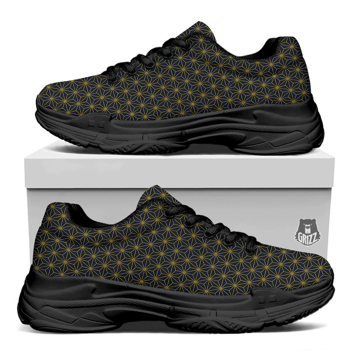 Star Geometric Print Pattern Black Chunky Shoes-grizzshop