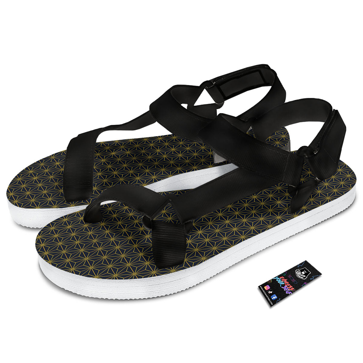 Star Geometric Print Pattern Black Open Toe Sandals-grizzshop