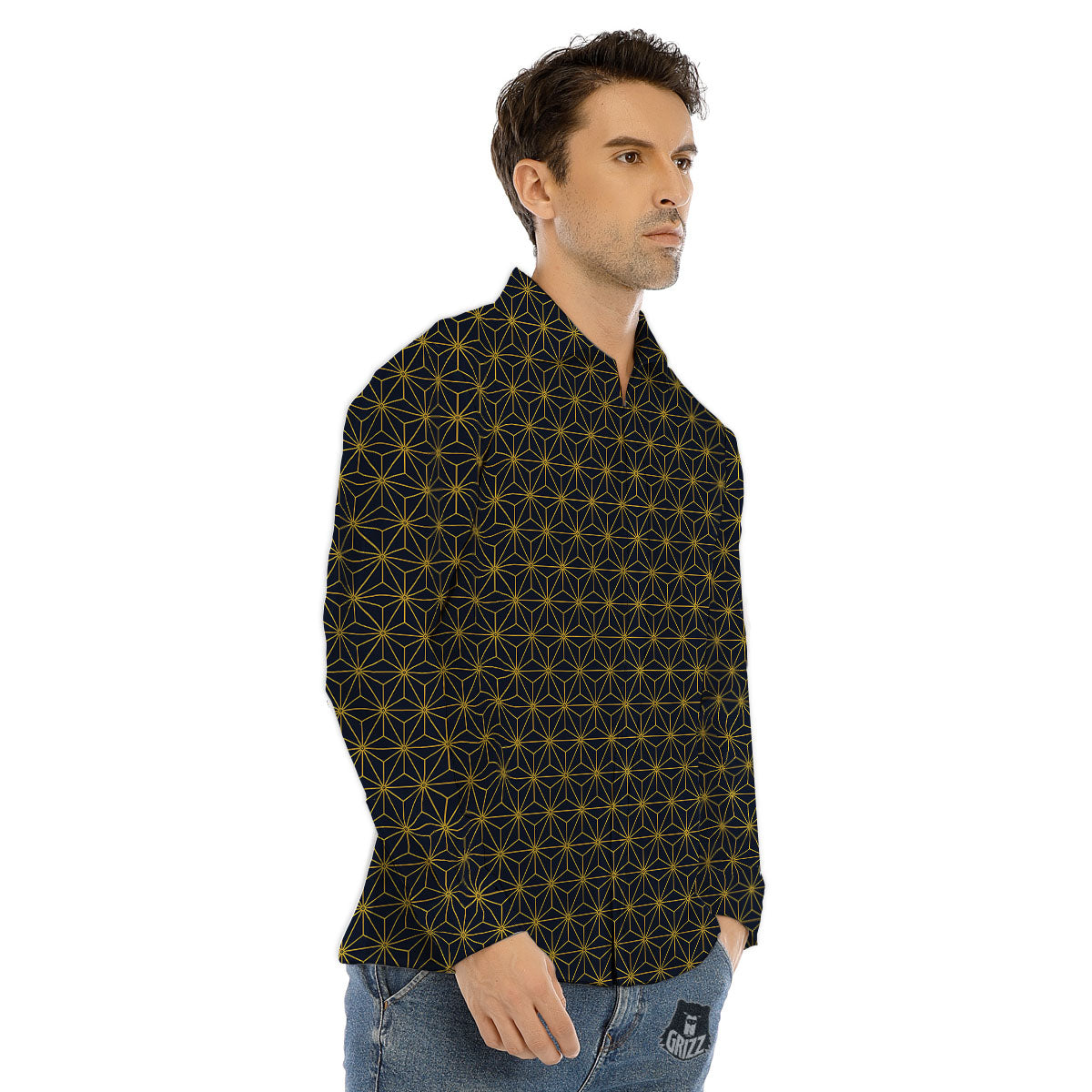 Star Geometric Print Pattern Men's Dress Shirts-grizzshop