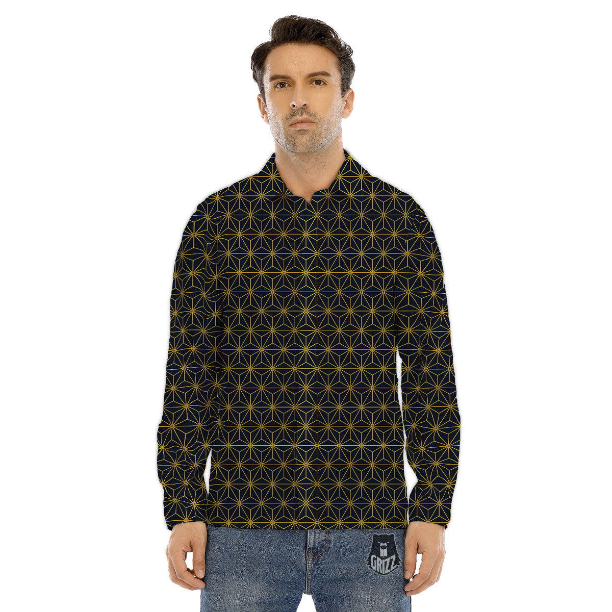 Star Geometric Print Pattern Men's Dress Shirts-grizzshop